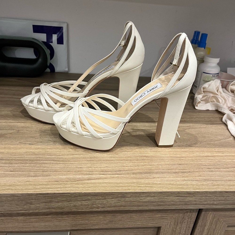 Jimmy Choo Isra Leather Ankle Strap Platform Sandals